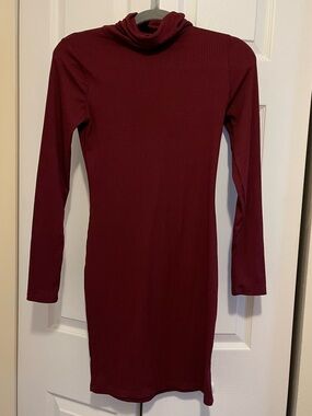 Rue21 Ribbed Burgundy Turtleneck Long Sleeve Dress